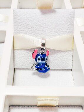 925 Sterling Silver Stitch With Crystal Dangle Charm Fits Pandora Bracelets